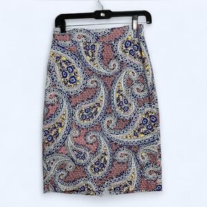 J. Crew No. 2 Pencil Skirt Sz 0 Blue Red Paisley Office Classic Preppy Academia